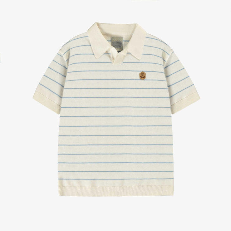 Polo crème et bleu en tricot à rayures, enfant