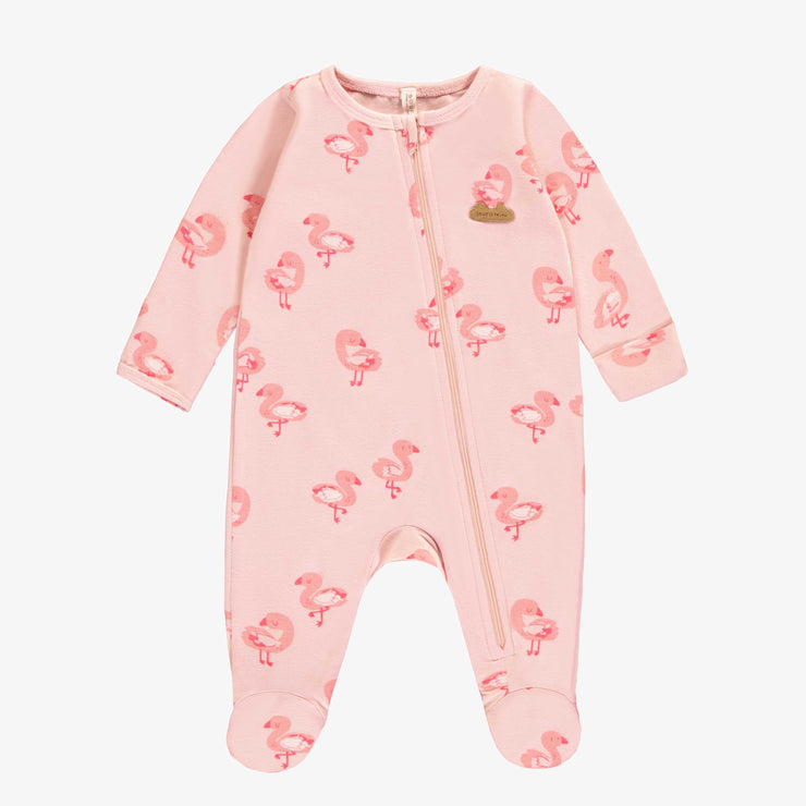 Pyjama une pièce rose en jersey extensible à motifs de flamants, naissance