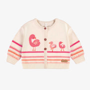 Cardigan crème en tricot avec flamants et rayures, naissance