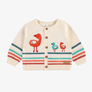 Cardigan crème en tricot avec flamants et rayures, naissance