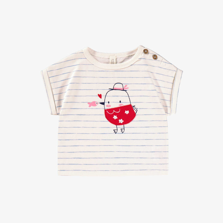 T-shirt crème à rayures et illustration, naissance