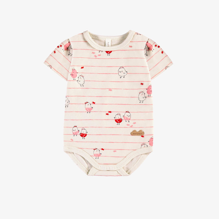 Cache-couche crème à rayures roses et motifs, naissance