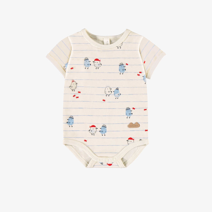 Cache-couche crème à rayures bleues et motifs, naissance