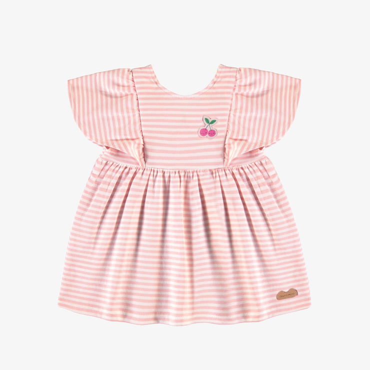Robe rose et crème à rayures, naissance