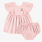 Robe et bloomer rose et crème à rayures, naissance