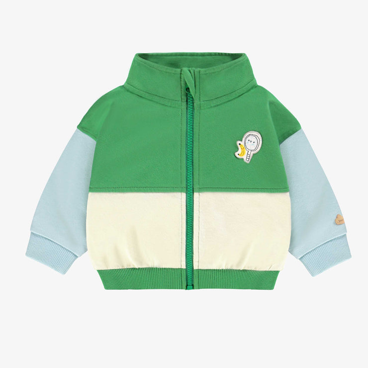 Veste verte en coton français, naissance