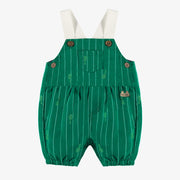 Salopette verte à rayures et motifs, naissance