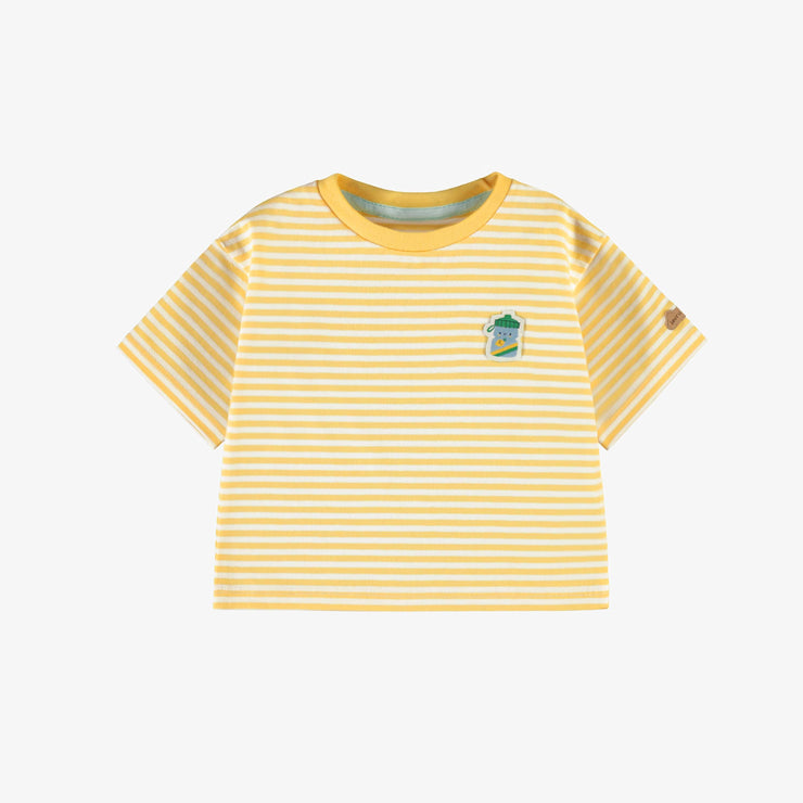 T-shirt jaune et crème à rayures, naissance