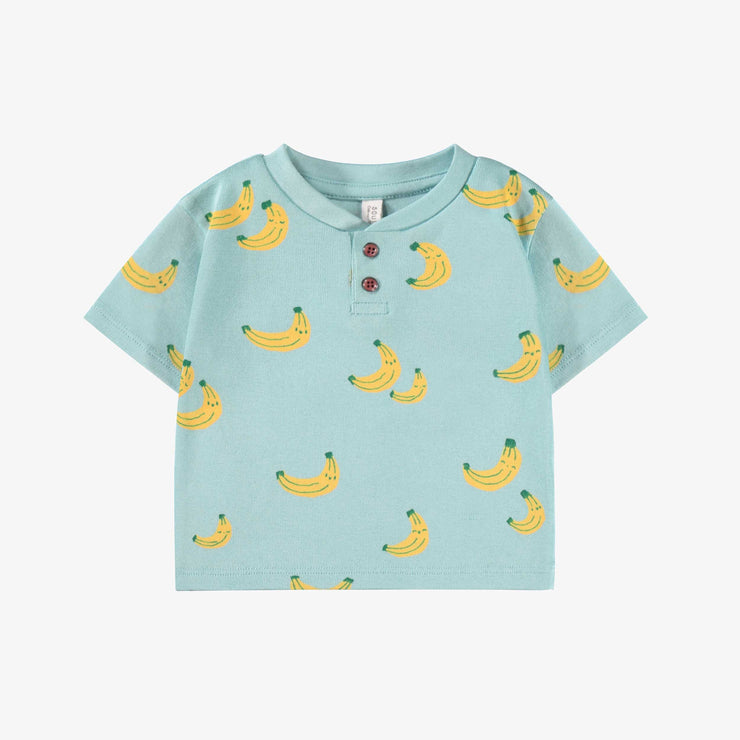 T-shirt bleu à motifs de bananes, naissance