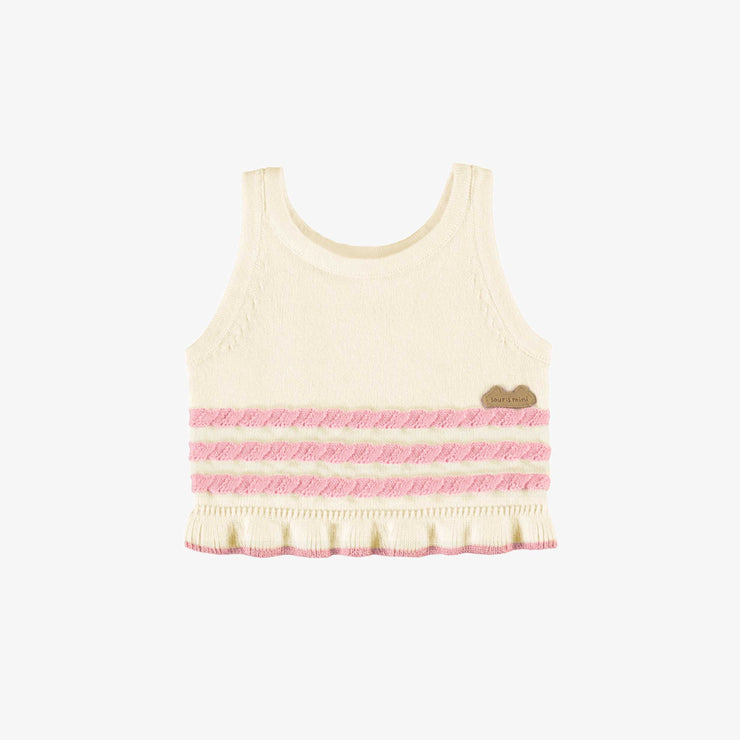 Camisole de tricot crème à rayures rose pâle, naissance
