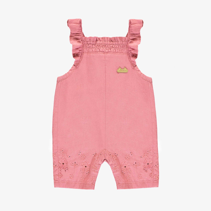 Salopette rose avec volants et broderies anglaises, naissance