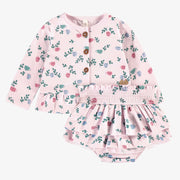 Ensemble deux pièces rose en jersey extensible à motifs de tasses, naissance