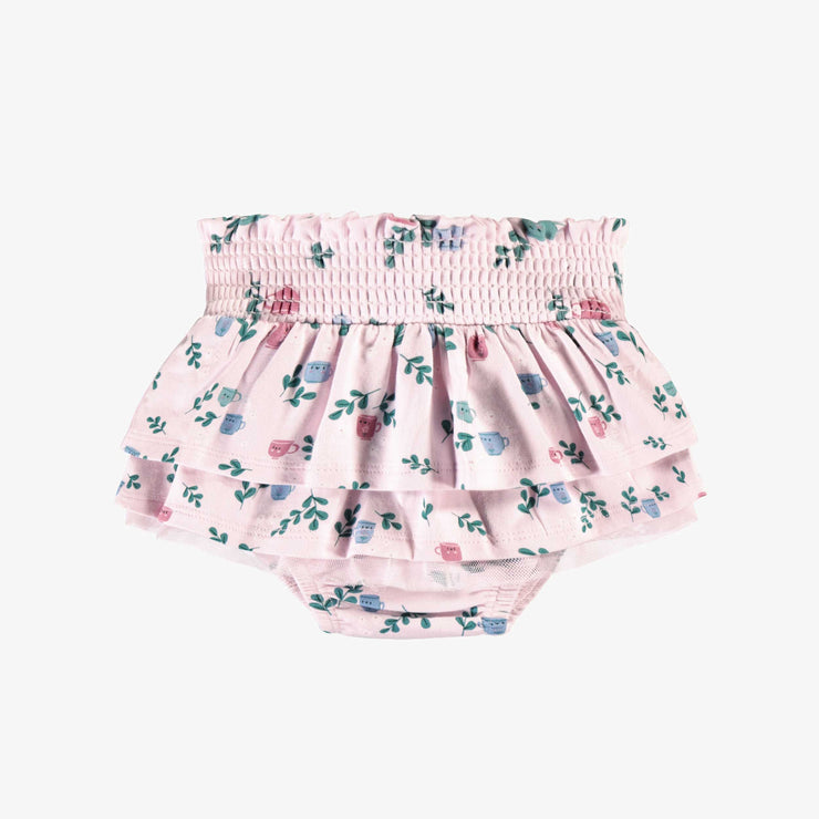 Bas de l'ensemble deux pièces rose en jersey extensible à motifs de tasses, naissance