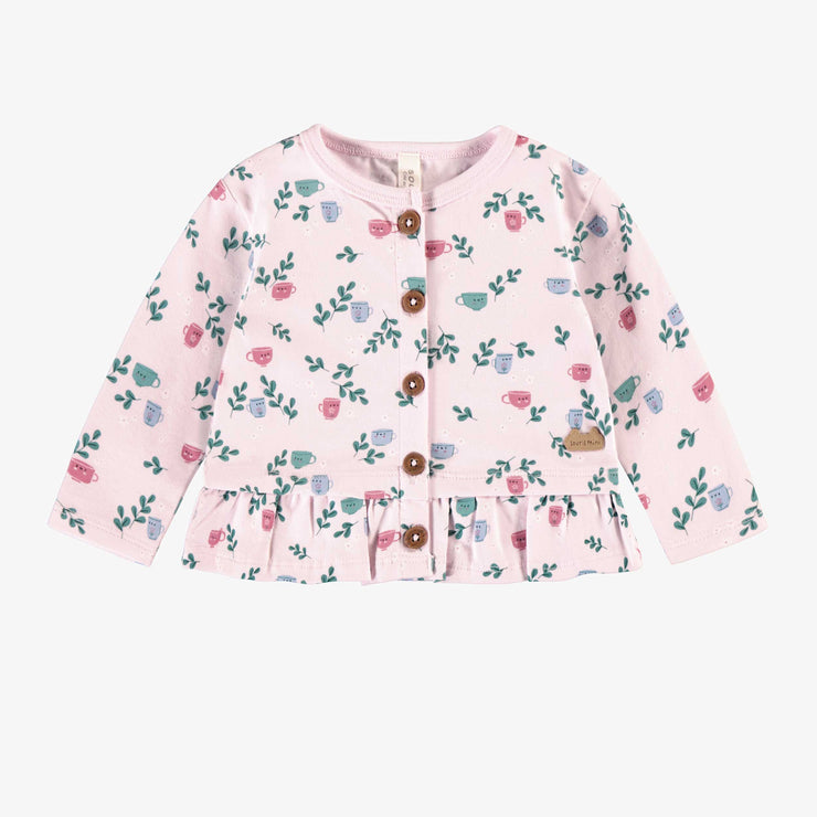 Haut de l'ensemble deux pièces rose en jersey extensible à motifs de tasses, naissance