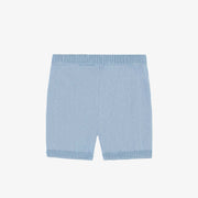 Dos du short bleu pâle en tricot, naissance