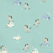 Détail de l'ensemble deux pièces turquoise cendré à motifs de chevaux, naissance