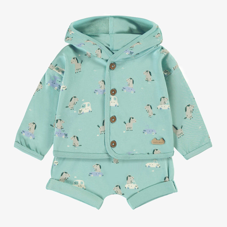 Ensemble deux pièces turquoise cendré à motifs de chevaux, naissance