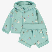 Ensemble deux pièces turquoise cendré à motifs de chevaux, naissance