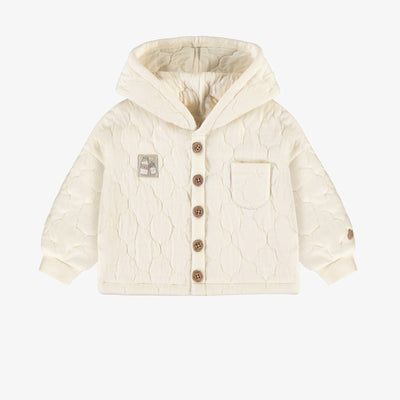 Veste à capuchon unisexe crème en coton matelassé, naissance