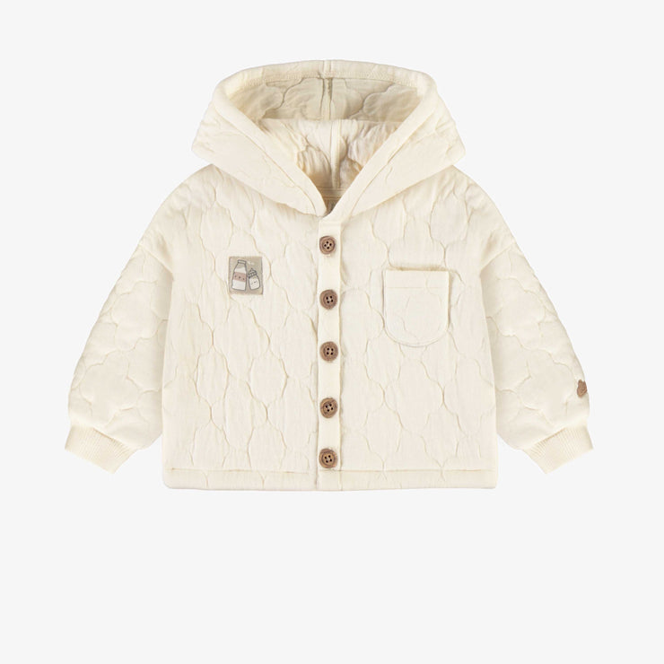 Veste à capuchon unisexe crème en coton matelassé, naissance