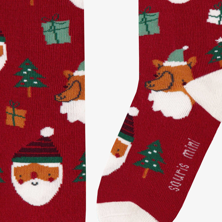 Zoom détails de la chaussettes rouge à motifs festifs, enfant