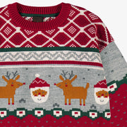 Zoom du chandail rouge en tricot à motifs festifs, adulte