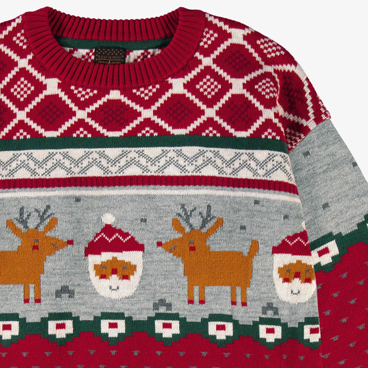 Zoom du chandail rouge en tricot à motifs festifs, adulte