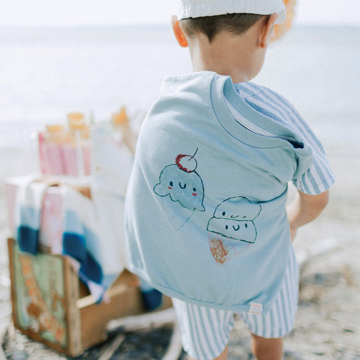 Chandail manches longues de coupe décontractée bleu avec illustration, bébé || Blue long sleeve sweater with illustration, baby