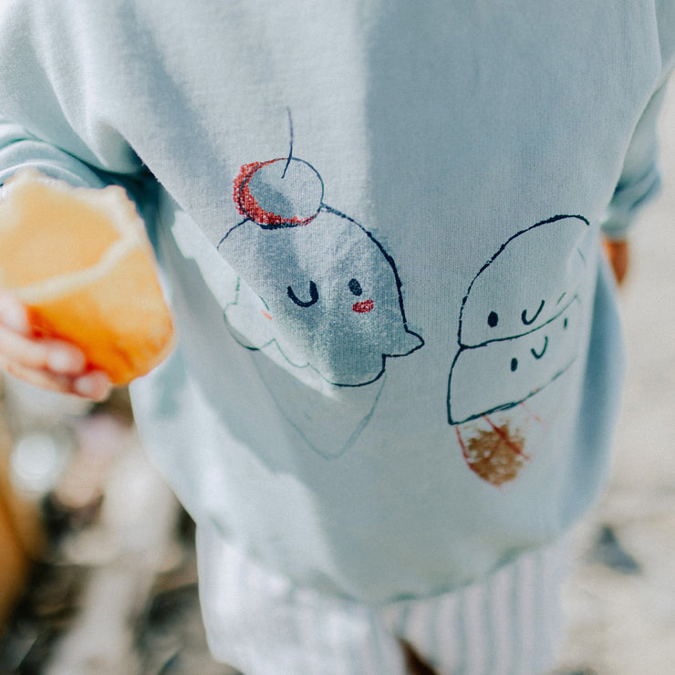 Chandail manches longues de coupe décontractée bleu avec illustration, bébé || Blue long sleeve sweater with illustration, baby