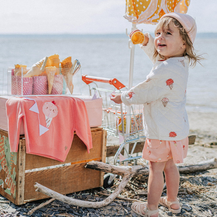 Chandail de maille à manches longues corail avec motif jacquard, bébé || Coral long sleeve jacquard knit sweater, baby