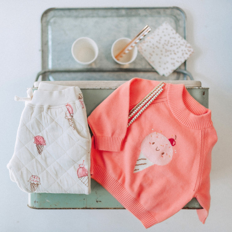 Chandail de maille à manches longues corail avec motif jacquard, bébé || Coral long sleeve jacquard knit sweater, baby