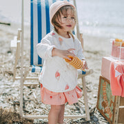 Chandail de coupe décontractée crème à motif de crèmes glacées en jersey matelassé, bébé || Cream sweatshirt with ice cream print in quilted jersey, baby