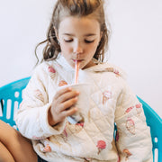 Chandail à capuchon matelassé crème à motif de crèmes glacées, enfant || Cream quilted hoodie with ice cream print, child