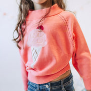 Chandail de maille à manches longues corail avec motif jacquard, enfant || Coral long sleeve jacquard knit sweater, child
