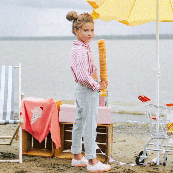 Chandail de maille à manches longues corail avec motif jacquard, enfant || Coral long sleeve jacquard knit sweater, child
