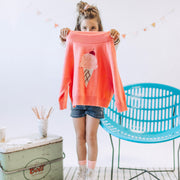 Chandail de maille à manches longues corail avec motif jacquard, enfant || Coral long sleeve jacquard knit sweater, child