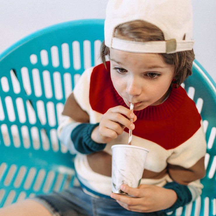 Chandail de maille à manches longues à rayures multicolores, enfant || Multicolored striped long sleeve knit sweater, child