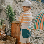 T-shirt à manches courtes pêche et crème à rayures, bébé || Peach and cream short sleeves t-shirt with stripes, baby