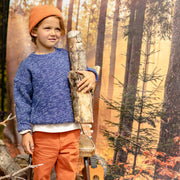 Chandail en tricot bleu chiné, enfant || Knitted sweater in blue mottled fabric, child