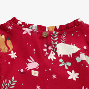 Détails attache de la robe rouge à motifs festifs, bébé 