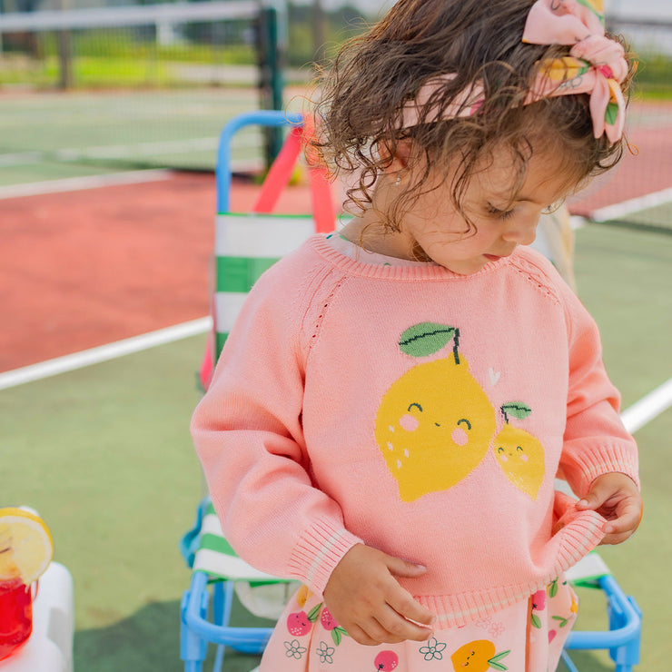Chandail de tricot rose à motif de citrons, bébé